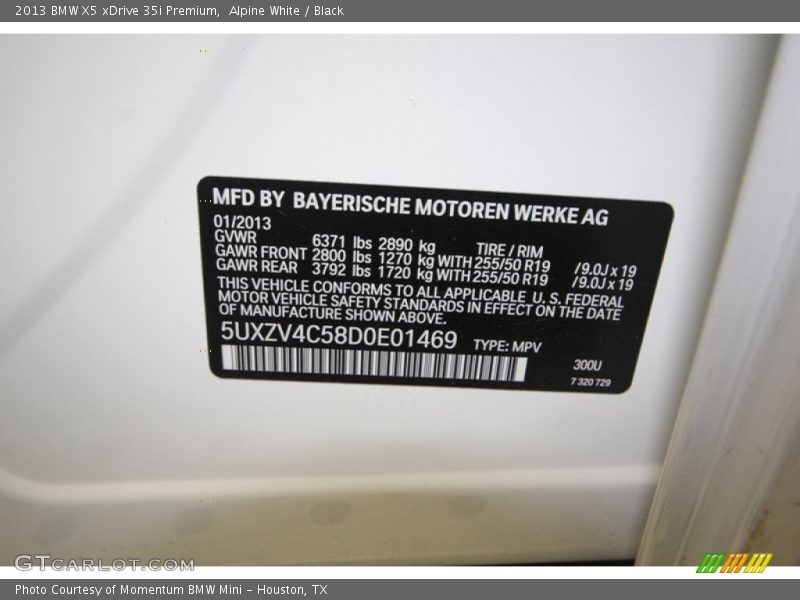 Alpine White / Black 2013 BMW X5 xDrive 35i Premium