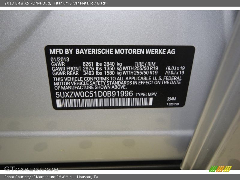 2013 X5 xDrive 35d Titanium Silver Metallic Color Code 354