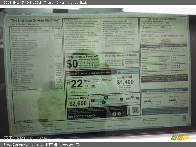 Titanium Silver Metallic / Black 2013 BMW X5 xDrive 35d