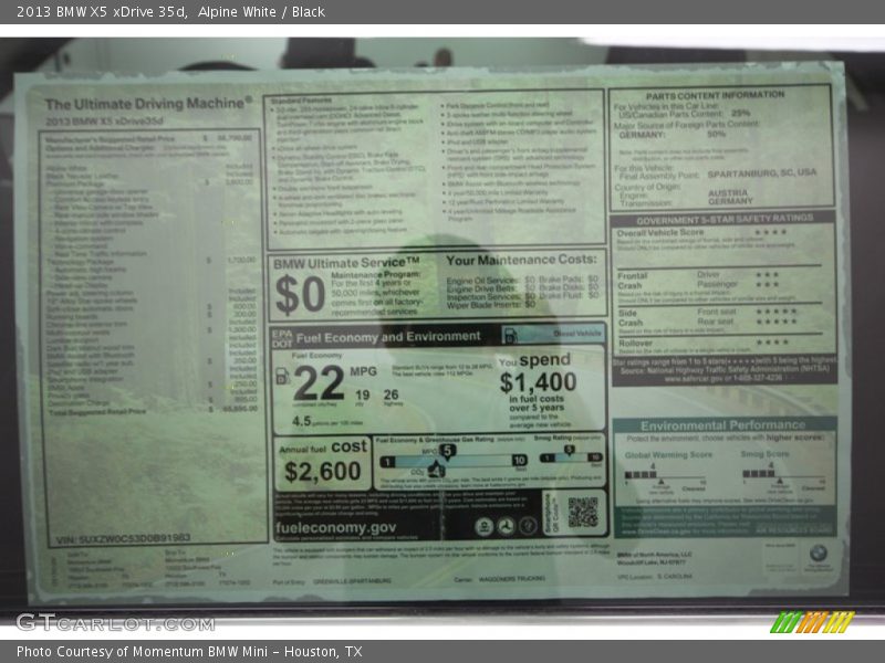 Alpine White / Black 2013 BMW X5 xDrive 35d