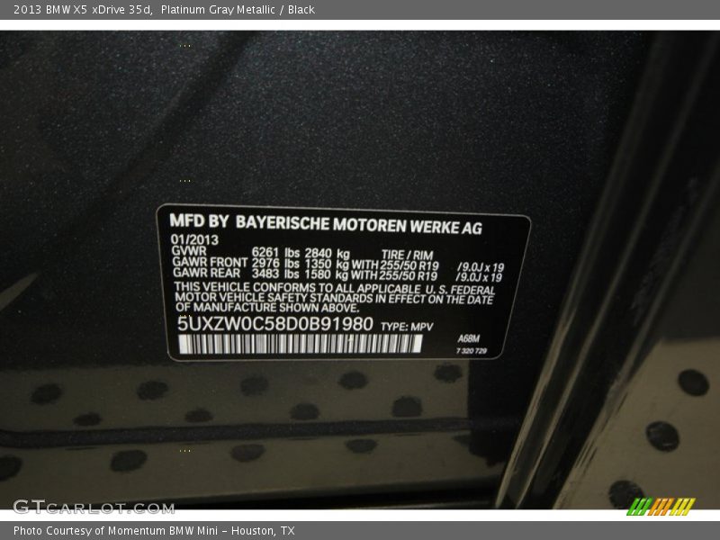 Platinum Gray Metallic / Black 2013 BMW X5 xDrive 35d