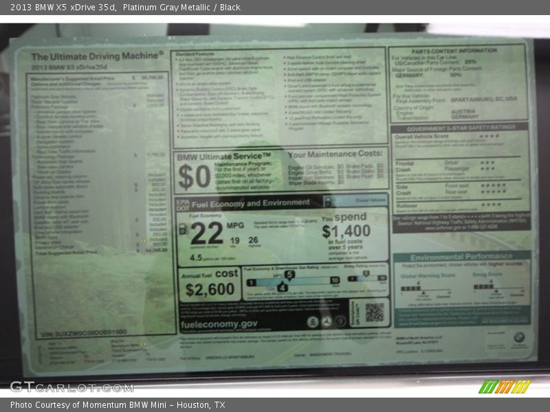  2013 X5 xDrive 35d Window Sticker