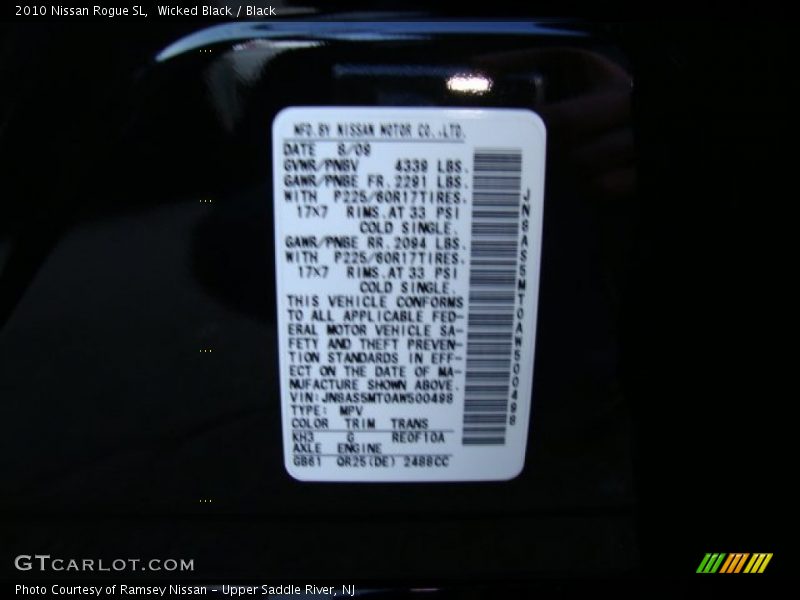 Wicked Black / Black 2010 Nissan Rogue SL