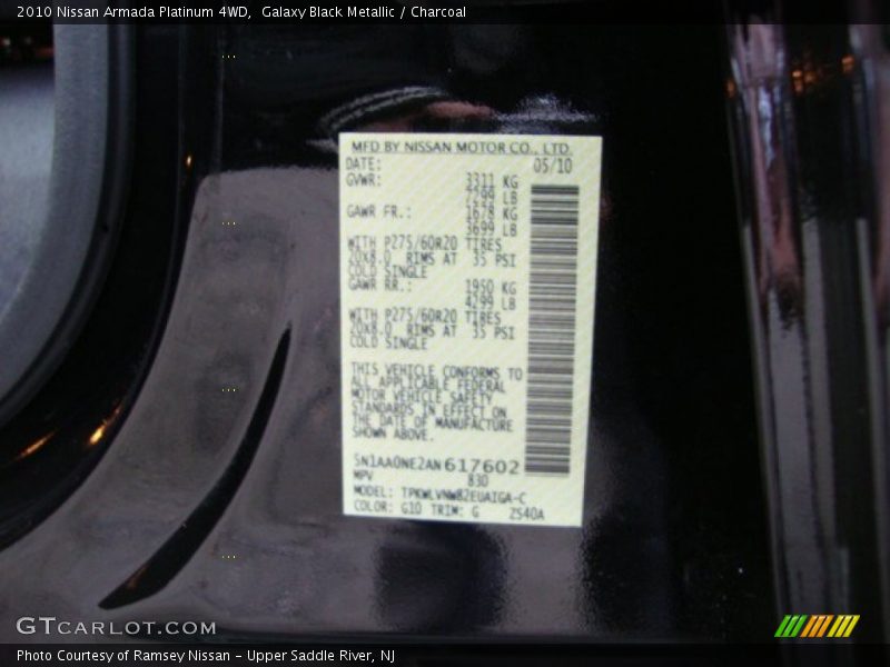 Galaxy Black Metallic / Charcoal 2010 Nissan Armada Platinum 4WD