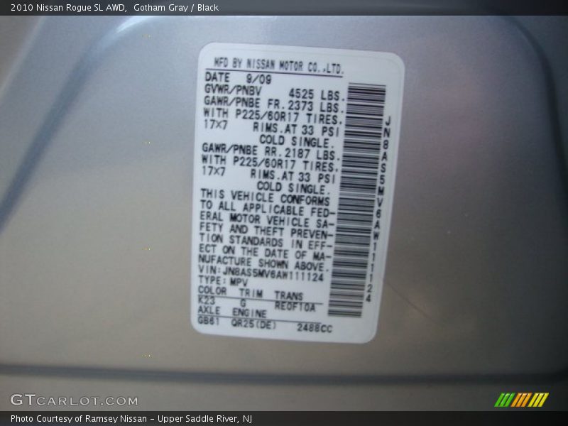 Gotham Gray / Black 2010 Nissan Rogue SL AWD