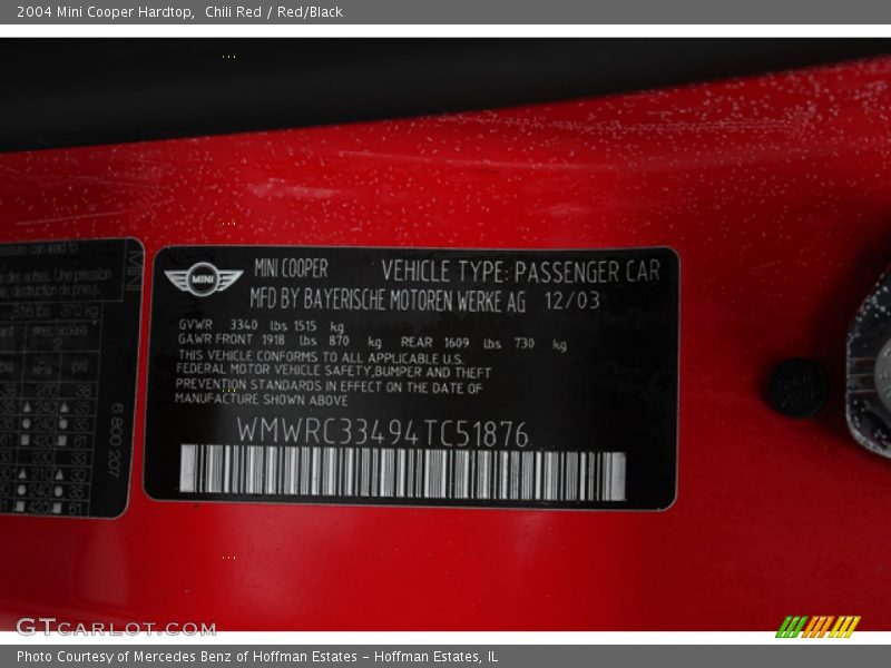 Chili Red / Red/Black 2004 Mini Cooper Hardtop
