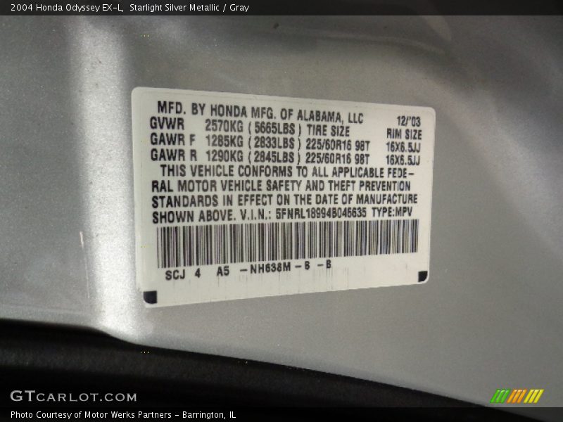 Starlight Silver Metallic / Gray 2004 Honda Odyssey EX-L