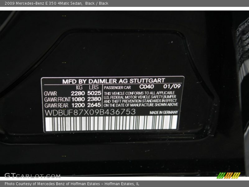 Black / Black 2009 Mercedes-Benz E 350 4Matic Sedan