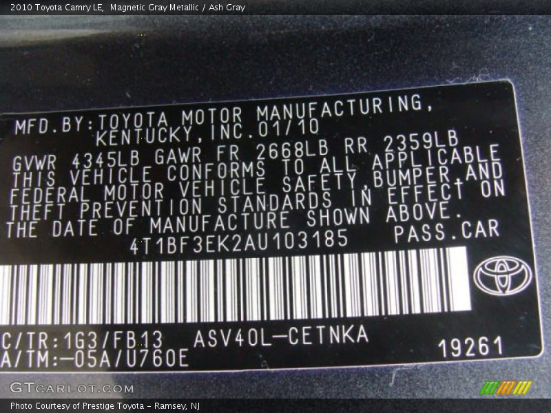 Magnetic Gray Metallic / Ash Gray 2010 Toyota Camry LE