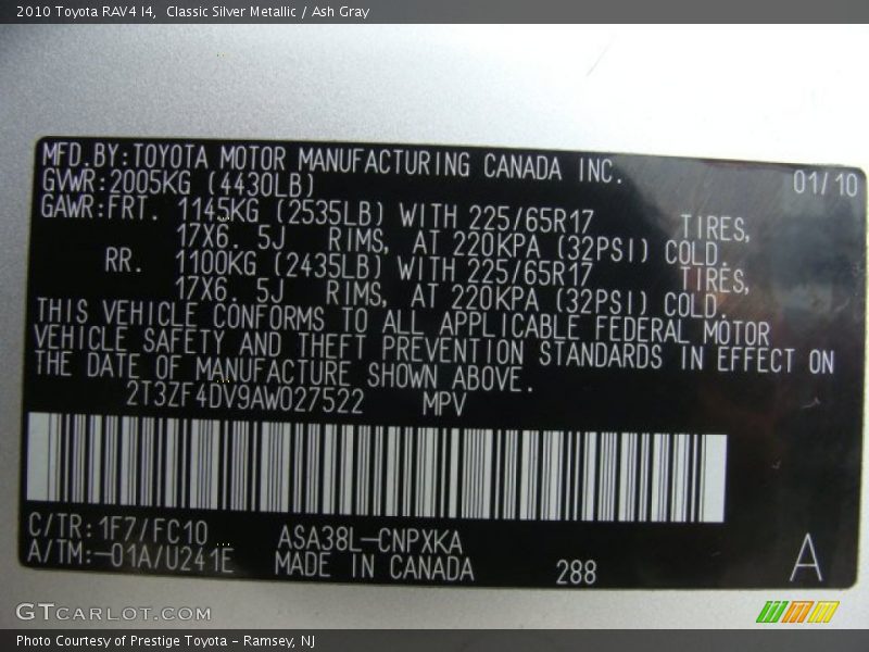 Classic Silver Metallic / Ash Gray 2010 Toyota RAV4 I4