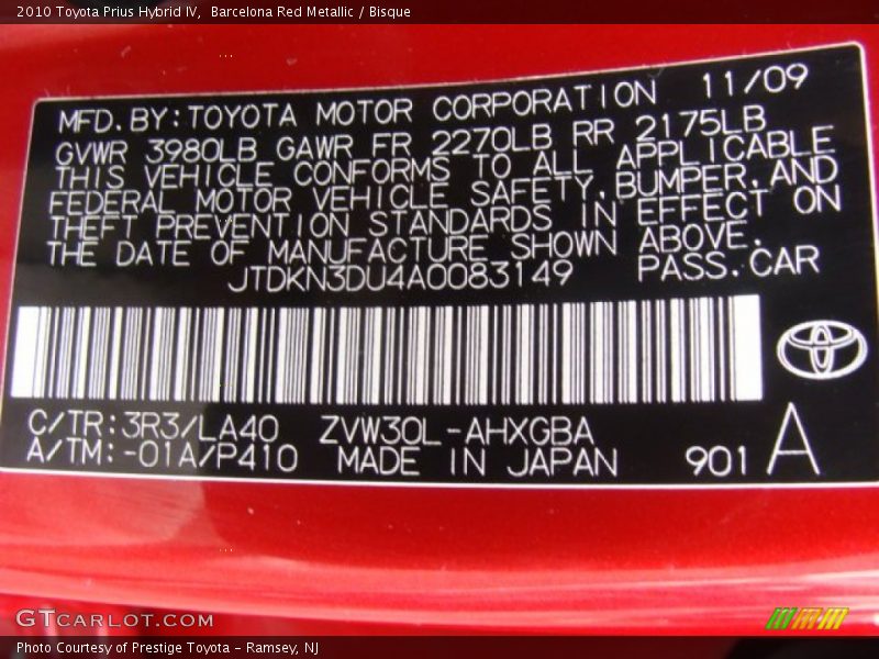 Barcelona Red Metallic / Bisque 2010 Toyota Prius Hybrid IV