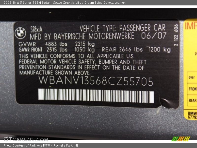 Space Grey Metallic / Cream Beige Dakota Leather 2008 BMW 5 Series 528xi Sedan