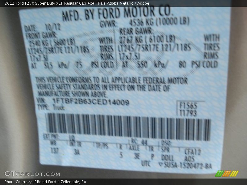 Pale Adobe Metallic / Adobe 2012 Ford F250 Super Duty XLT Regular Cab 4x4