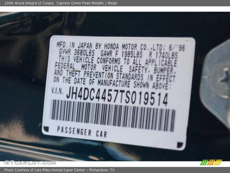 Cypress Green Pearl Metallic / Beige 1996 Acura Integra LS Coupe