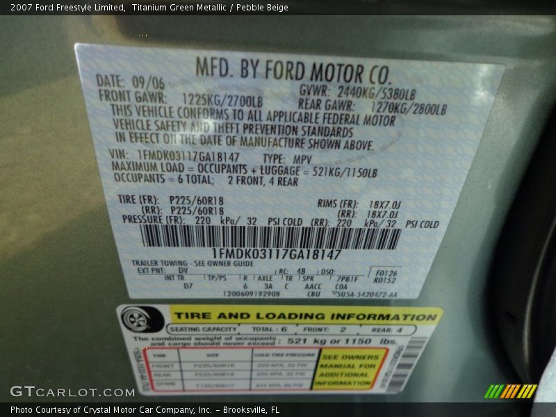 Titanium Green Metallic / Pebble Beige 2007 Ford Freestyle Limited