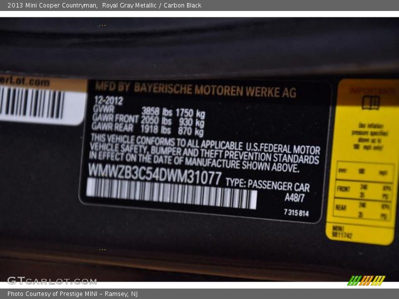 Royal Gray Metallic / Carbon Black 2013 Mini Cooper Countryman