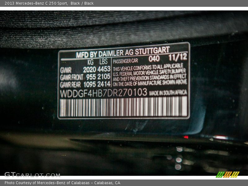 Black / Black 2013 Mercedes-Benz C 250 Sport