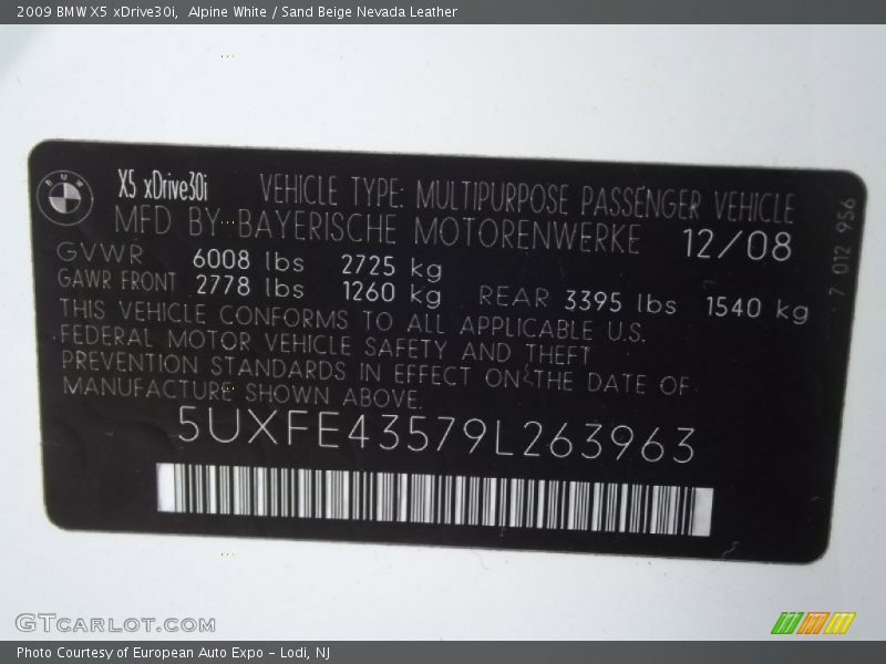 Alpine White / Sand Beige Nevada Leather 2009 BMW X5 xDrive30i