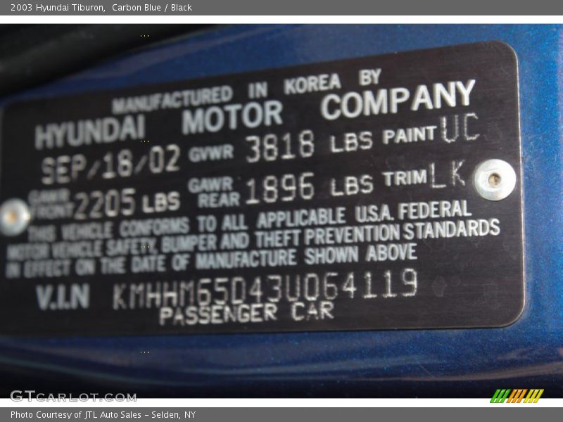 Carbon Blue / Black 2003 Hyundai Tiburon