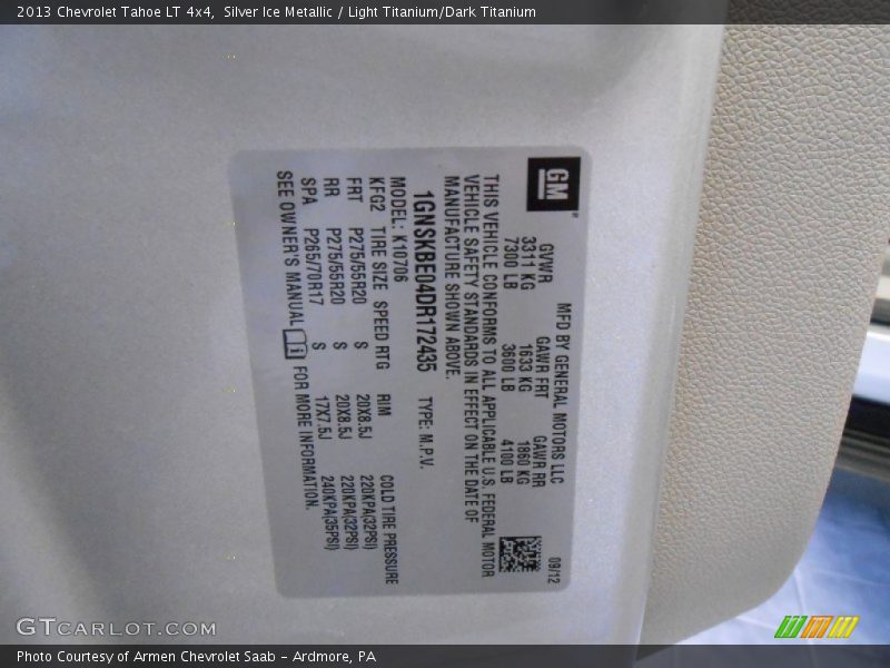 Silver Ice Metallic / Light Titanium/Dark Titanium 2013 Chevrolet Tahoe LT 4x4