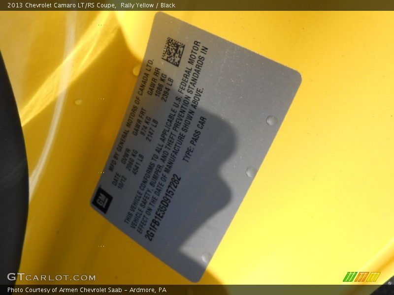 Rally Yellow / Black 2013 Chevrolet Camaro LT/RS Coupe
