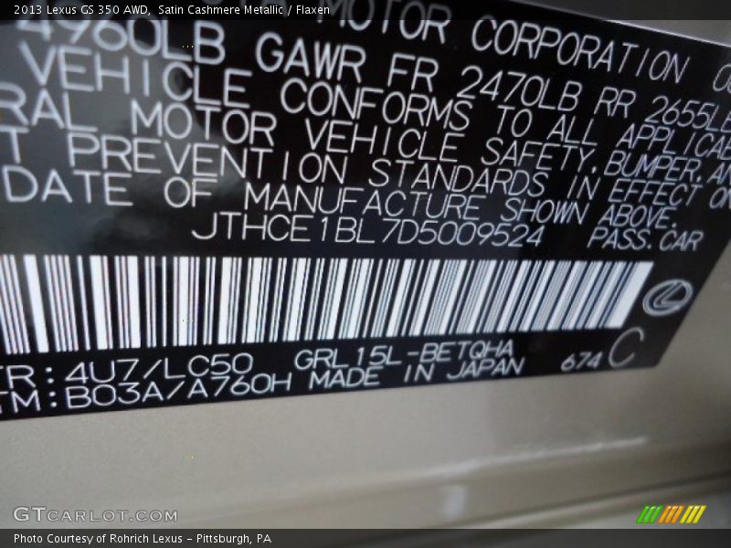 Satin Cashmere Metallic / Flaxen 2013 Lexus GS 350 AWD