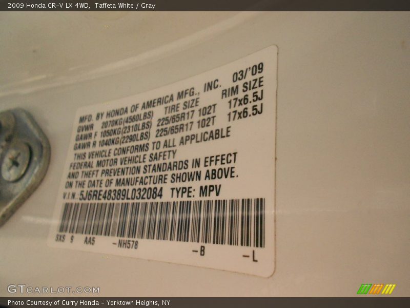 Taffeta White / Gray 2009 Honda CR-V LX 4WD