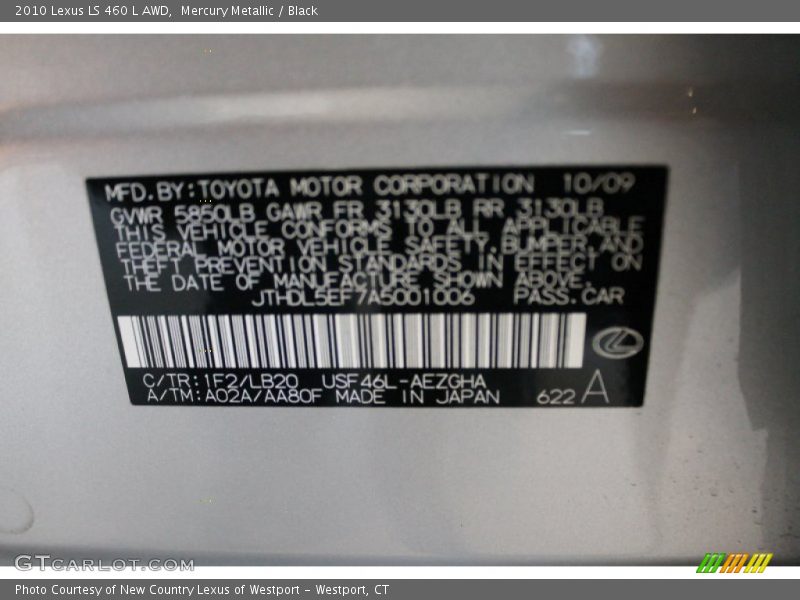 Mercury Metallic / Black 2010 Lexus LS 460 L AWD