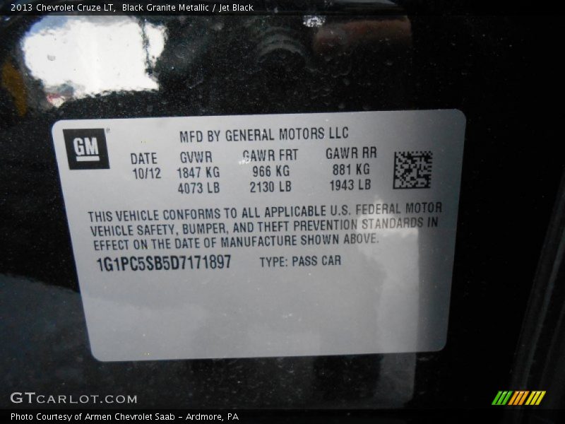 Black Granite Metallic / Jet Black 2013 Chevrolet Cruze LT