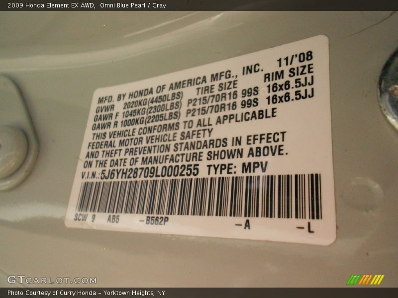 Omni Blue Pearl / Gray 2009 Honda Element EX AWD