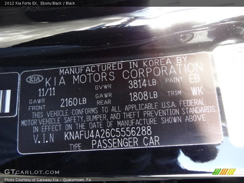 2012 Forte EX Ebony Black Color Code EB