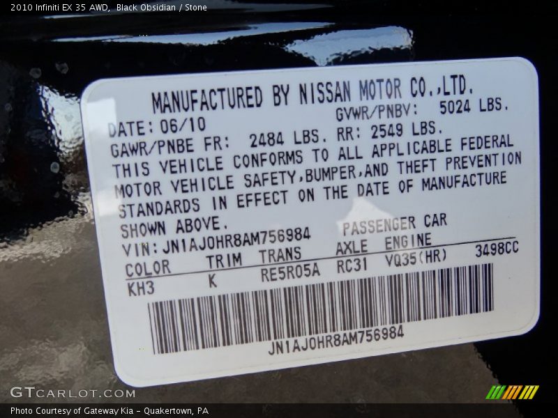 Black Obsidian / Stone 2010 Infiniti EX 35 AWD