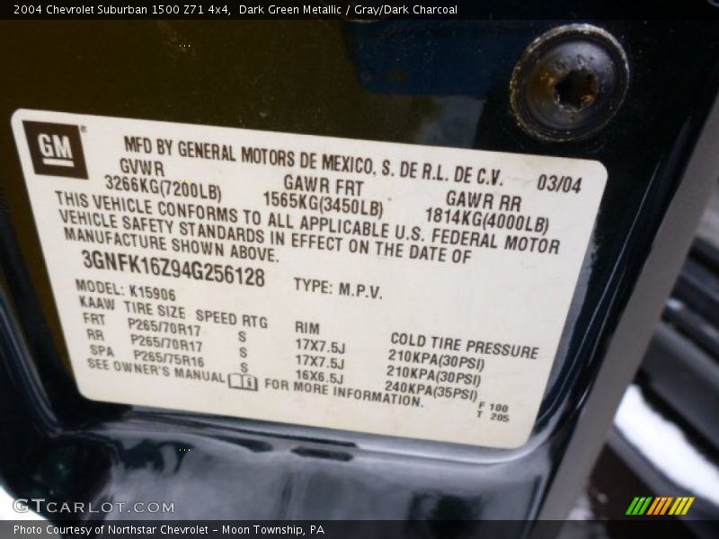 Dark Green Metallic / Gray/Dark Charcoal 2004 Chevrolet Suburban 1500 Z71 4x4