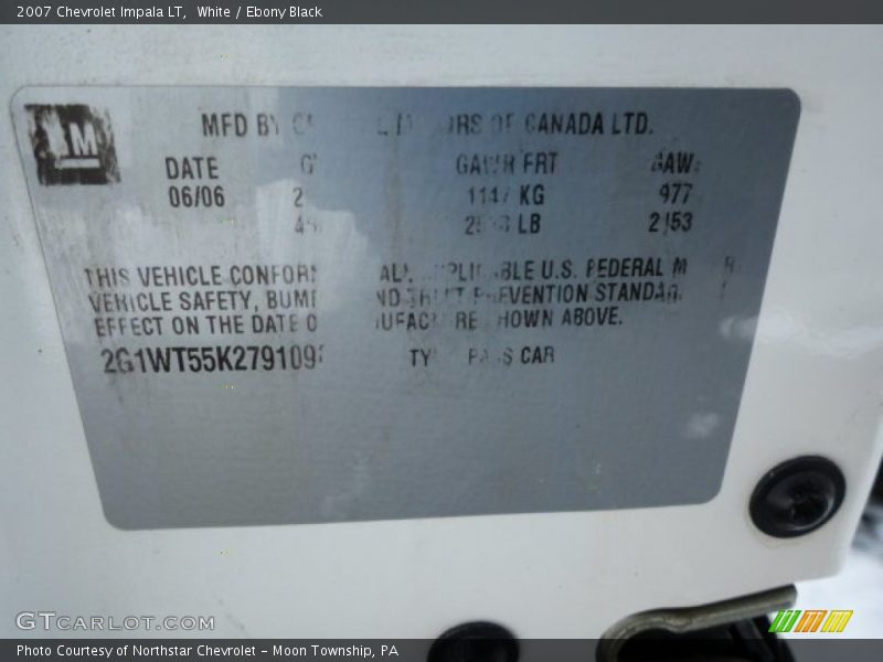 White / Ebony Black 2007 Chevrolet Impala LT