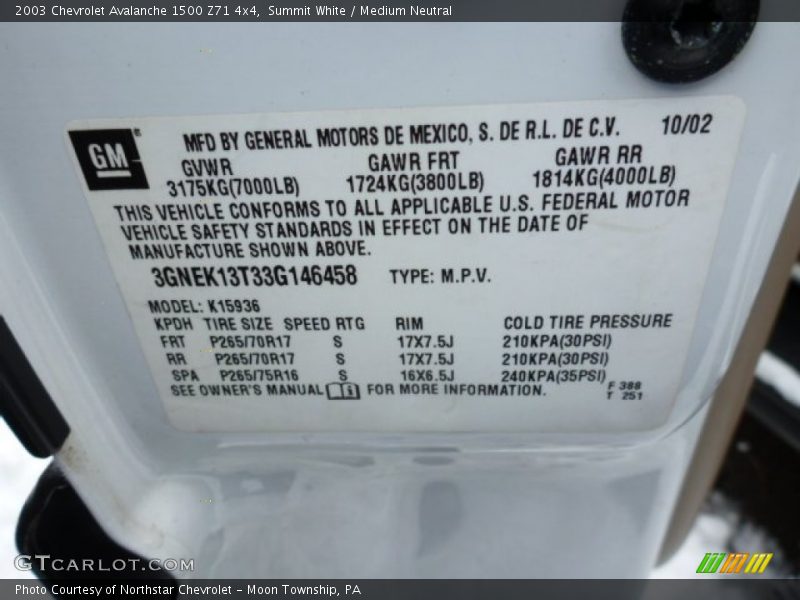 Summit White / Medium Neutral 2003 Chevrolet Avalanche 1500 Z71 4x4
