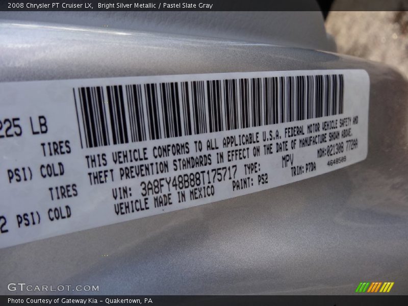 2008 PT Cruiser LX Bright Silver Metallic Color Code PS2