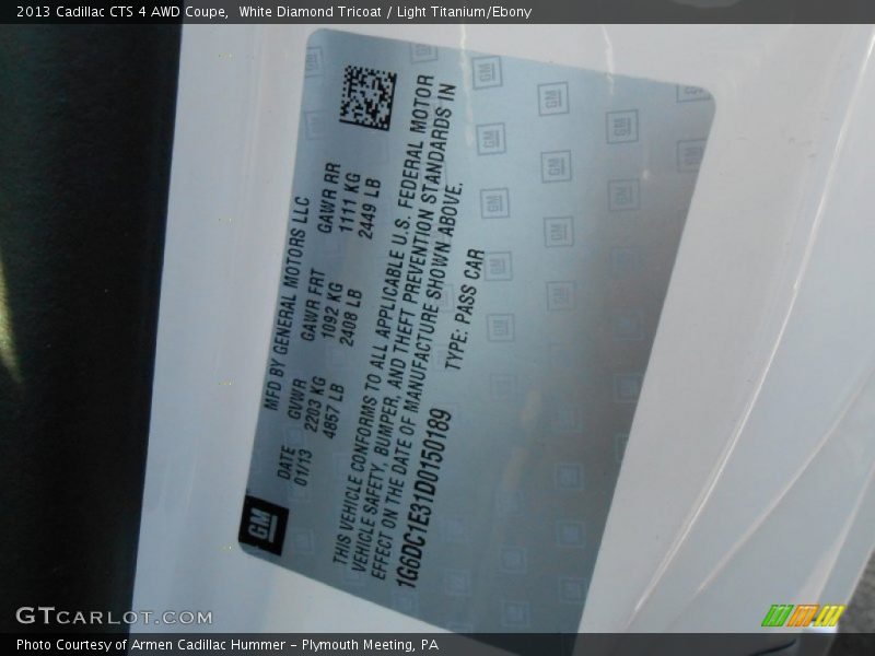 White Diamond Tricoat / Light Titanium/Ebony 2013 Cadillac CTS 4 AWD Coupe