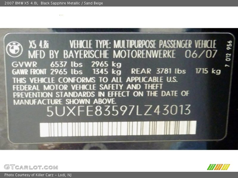 Black Sapphire Metallic / Sand Beige 2007 BMW X5 4.8i