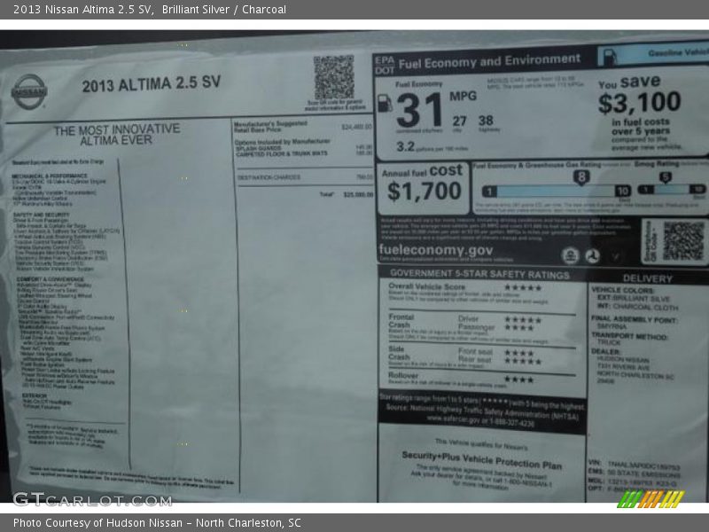 Brilliant Silver / Charcoal 2013 Nissan Altima 2.5 SV
