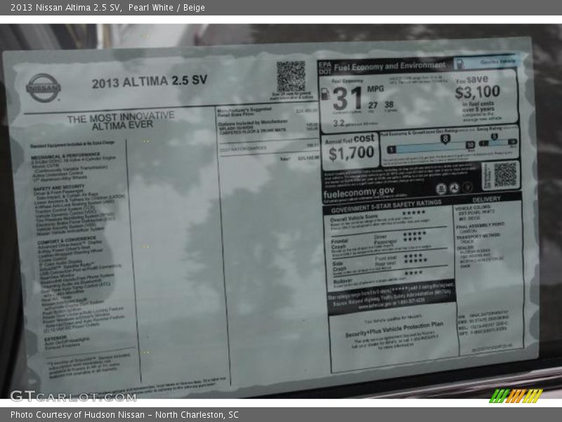 Pearl White / Beige 2013 Nissan Altima 2.5 SV