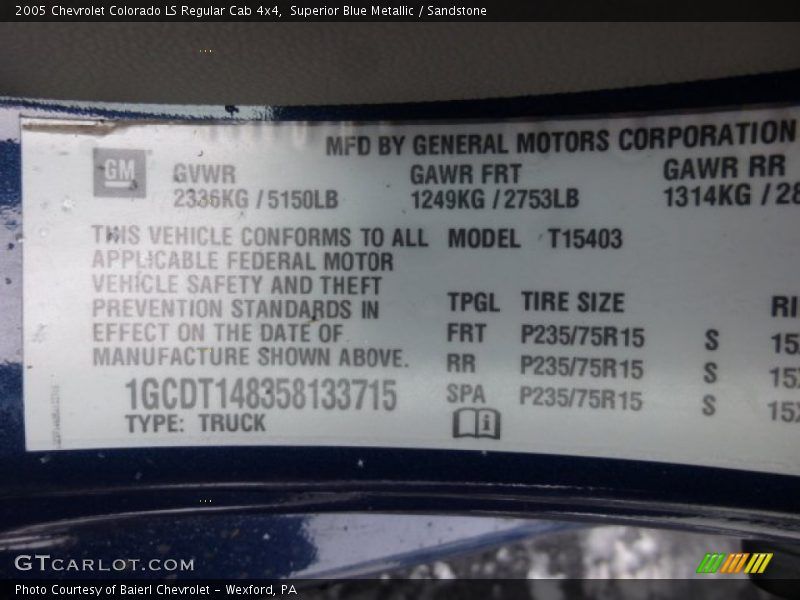 Superior Blue Metallic / Sandstone 2005 Chevrolet Colorado LS Regular Cab 4x4