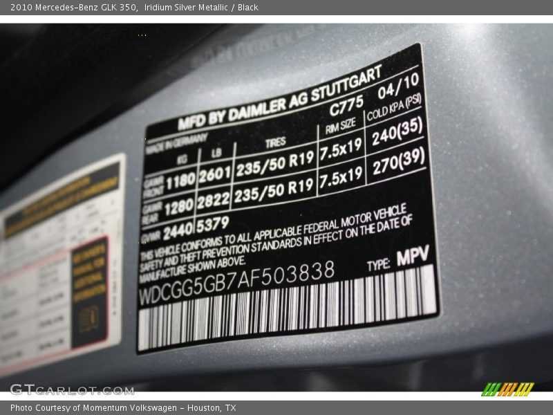 Iridium Silver Metallic / Black 2010 Mercedes-Benz GLK 350