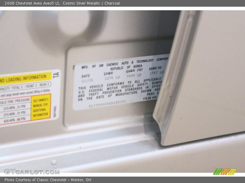 Cosmic Silver Metallic / Charcoal 2008 Chevrolet Aveo Aveo5 LS