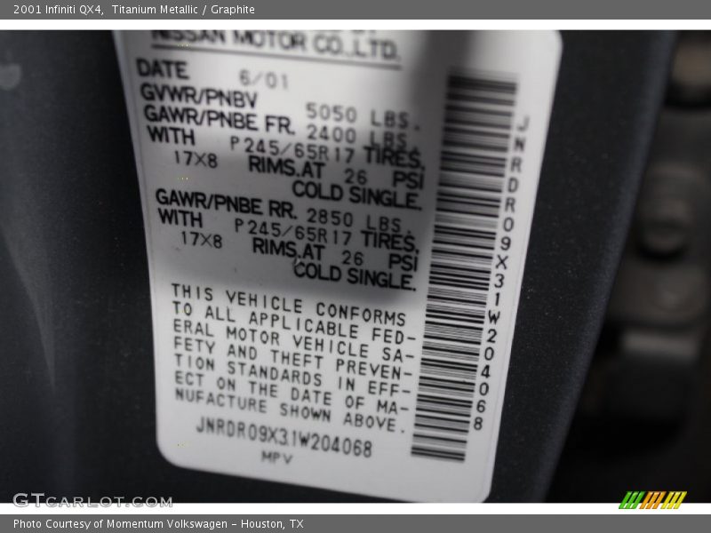 Titanium Metallic / Graphite 2001 Infiniti QX4