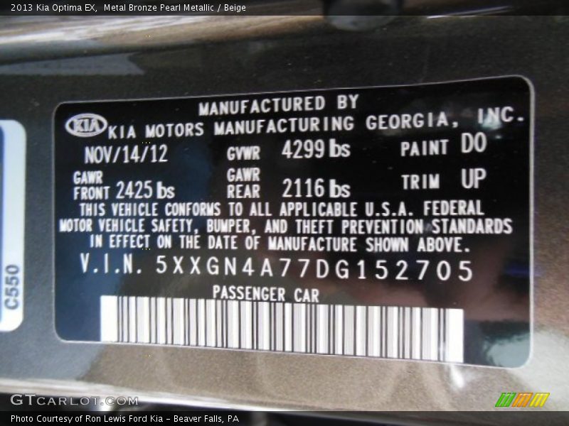 2013 Optima EX Metal Bronze Pearl Metallic Color Code D0