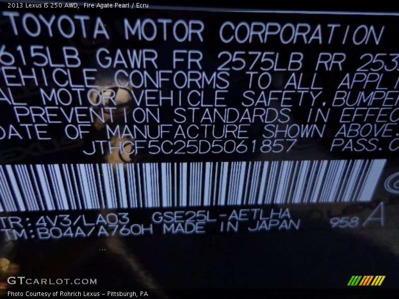 Fire Agate Pearl / Ecru 2013 Lexus IS 250 AWD