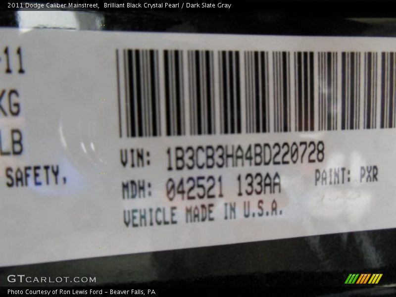 Brilliant Black Crystal Pearl / Dark Slate Gray 2011 Dodge Caliber Mainstreet