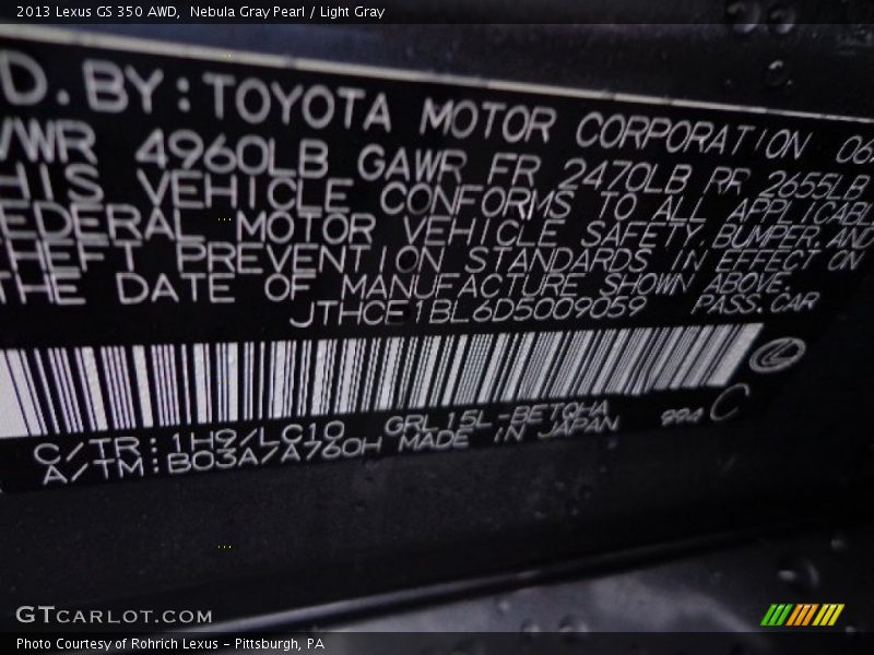 Nebula Gray Pearl / Light Gray 2013 Lexus GS 350 AWD