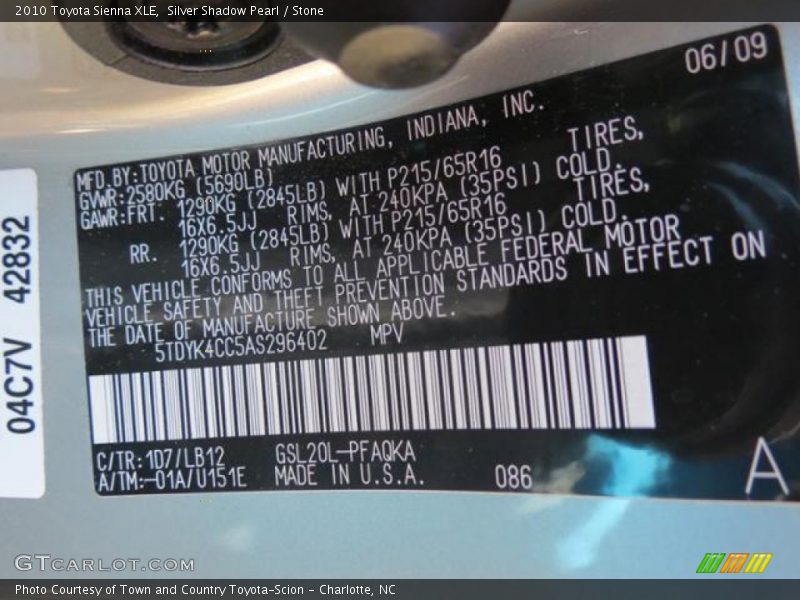 Silver Shadow Pearl / Stone 2010 Toyota Sienna XLE