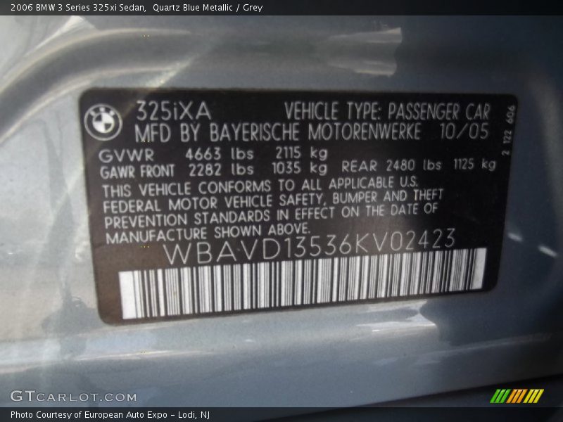 Quartz Blue Metallic / Grey 2006 BMW 3 Series 325xi Sedan